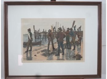 Long Island Fishermen - 'Dividing Up.' Wood Engraving,