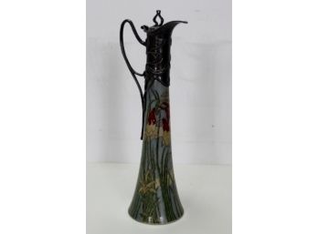 CASTILIAN IMPORTS CERAMIC Lidded Brass Ornate Pitcher Vase Floral Motif