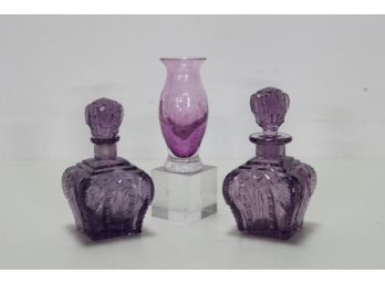 Purple Cut Glass Perfume Bottle & Vase