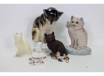 Group Lot Of Cats Figures And One Iron Door Stopper