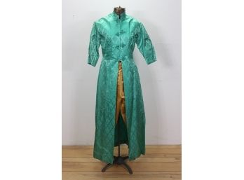 Vintage 60s Dynasty Lord & Taylor Green Chinese Maxi Dress With Pants