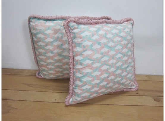 Pair Of Pink & Blue Silk Pillows