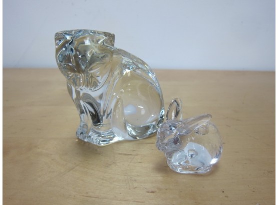 Signed Glass Figures ( Cat-signed  Waterford  & Rabbit- Unsigned  )