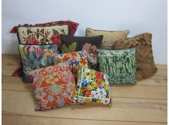 Group Lot Of Needlepoint Pillows (9)