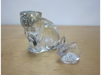 Signed Glass Figures ( Cat-signed  Waterford  & Rabbit- Unsigned  )