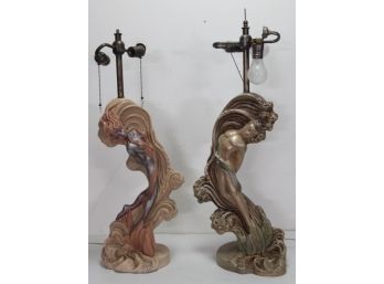 Pair Reglor Of California Deco Figural Lamps-No Shades
