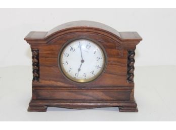 Antique Solid Oak Barley Twist Wind-Up 8 Day Mantel Clock