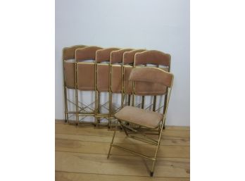 Set Of 7  Vintage A. Fritz & Co. Folding Chairs With Pink  Velour Cushions