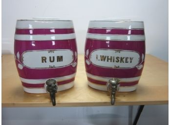 Pair Of English Ceramic Irish Whisky  And Rum Barrels