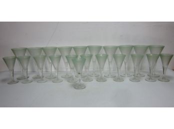 Group Lot Of Mid Century Modern Green Smoked Rim Glass
