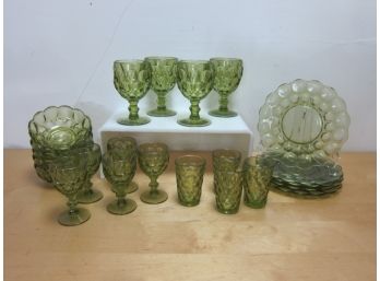 Vintage Green Glassware And Plates