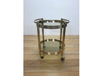 Vintage Round Brass & Smoked Glass Tea Cart