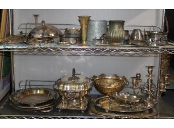 Shelf Lot Of Silver-Plated