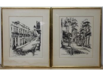 Pair Of Charcoal Lithograph By P Sigal, Drawing