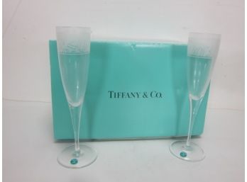 Pair Of Tiffany Champagne Flutes-2000 With Box