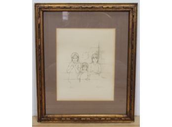 Signed And Number (1/210) Pencil Sketch Of Three Little Girls