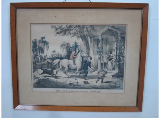 Currier & Ives Lithograph Print'Cottage Door Yard, Evening' - Plantation,