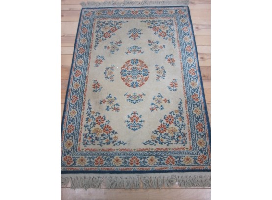 Blue & Cream With Floral Area Rug