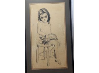 MARGARET Walter KEANE Framed Print WAITING Big Eyes Girl Siamese Cat 60s