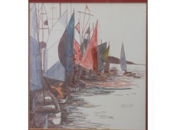 Unsigned Watercolor Of Sailboats