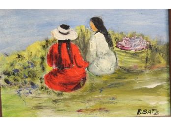 Signed  R. SATZ Painting Of Two Girls