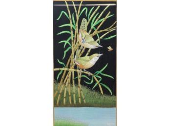 India Framed Embroider Of Bird On Bamboo Tree  3 D