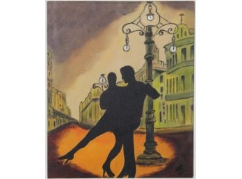 Watercolor Of A Couple Dancing On The Street