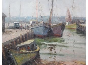 Unsigned Oil On Canvas Of Harbor Scene