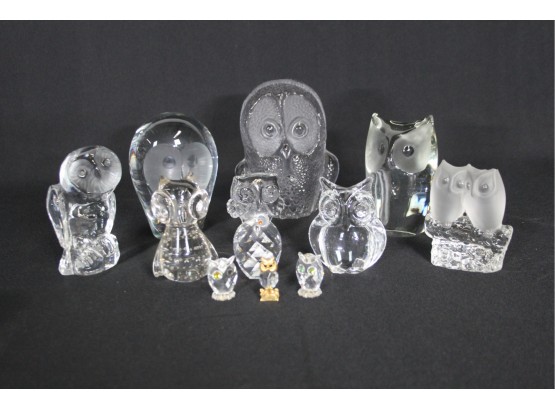 Group Lot Of Glass Owl Figures