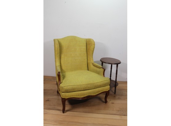 French Yellow  Upholstered Mahogany Wing Chair