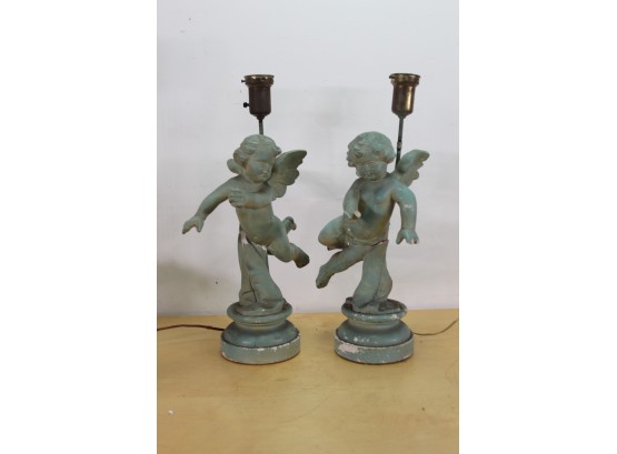 Pair Of Cherub Figure Lamps-( Sold As Is)