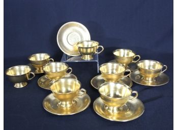 Pickard China Gold Encrusted Rose & Daisy Cups & Saucers