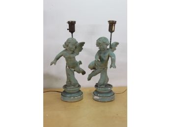 Pair Of Cherub Figure Lamps-( Sold As Is)