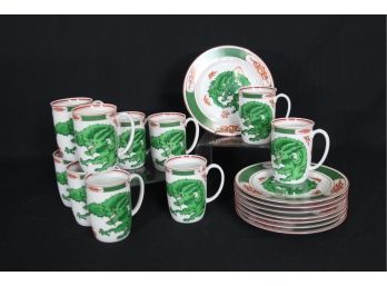 Dragon Crest Green By FITZ & FLOYD Plates & Cups