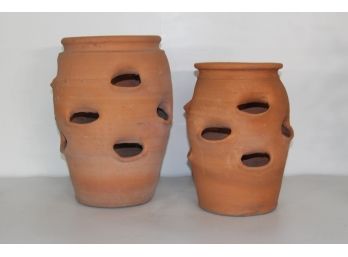 Eight  Pocket Clay Planters  (14'H And 16 1/2'H )