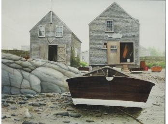 Framed Diana Hopper 'Before The Workday Begins' Mohegan Island Maine