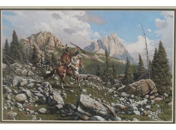 Signed 'The Trophy 'by Richard Luce ~ Native American On Horseback In Mountains