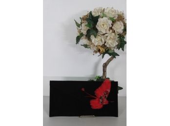 Vintage  Suede Clutch With A Red Feather Bird