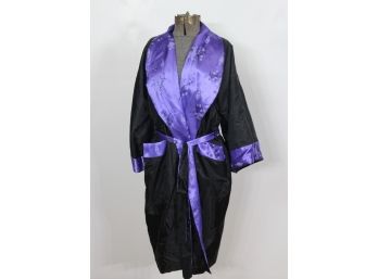 Dragon Design Silk Satin Kimono Robe/Black & Purple