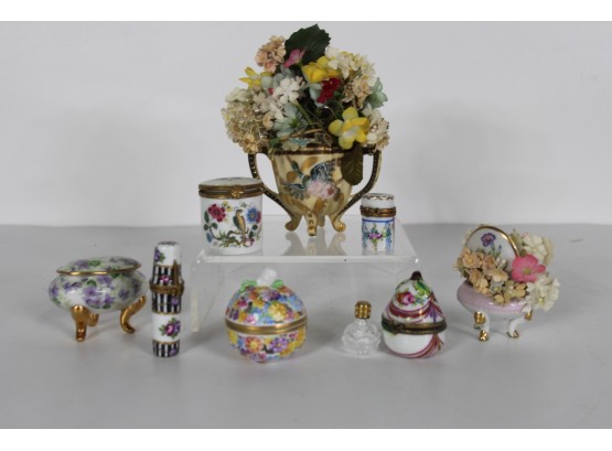 7 French Trinket Boxes And Flower Vase
