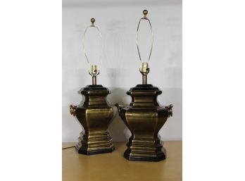 Pair Of Heavy  Brass Double Handle Lamps 16'