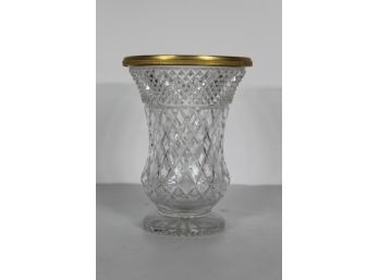 Unsigned Crystal Vase With Brass Rim