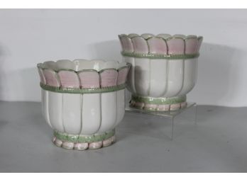Pair Of Flower Pots /Pink & White