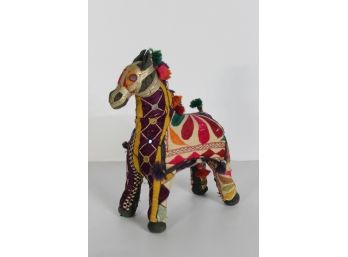 Vintage Cotton Horse Hand Woven India With Beads Mirrors Flowers