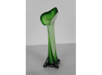 Mid Century Modern  Green & White Art Glass Vase 11'