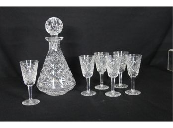 1 Waterford Decanter And 6  Waterford Lismore White Wine Glasses