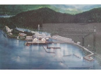 Pencil Sign ,Mark Wheeler- Framed Waterfall Resort Poster Alaska  / Fishing Lodge,