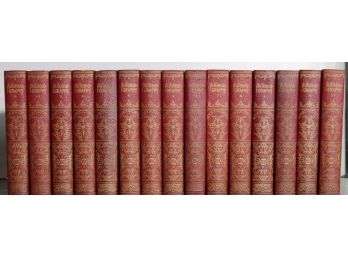 Set Of Red Leather Bound Books (15)