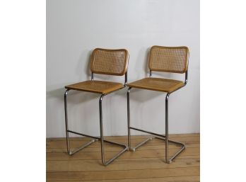 1970s Vintage Chrome And Cane Barstools- A Pair