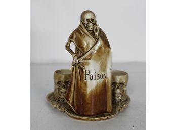 VTG Grim Reaper Skull Skeleton Sake Decanter Poison Bottle &  Two Shot Glass Set